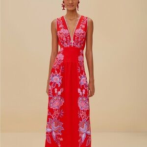 FARM Rio Red and Purple Floral Maxi Dress